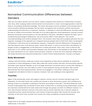 Nonverbal Communication Differences between Genders