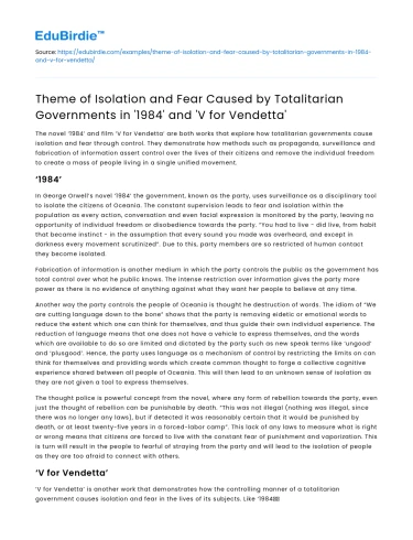 Isolation and Fear in Totalitarian Governments in 1984 and V for Vendetta