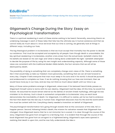 Gilgamesh’s Change During the Story: Psychological Transformation