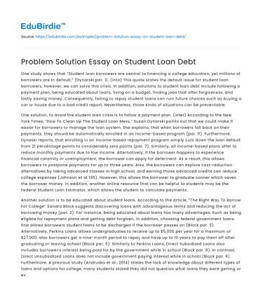 Problem Solution Essay on Student Loan Debt