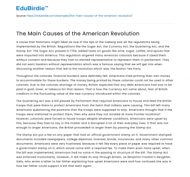 The Main Causes of the American Revolution