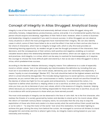 Concept of Integrity in Atlas Shrugged: Analytical Essay
