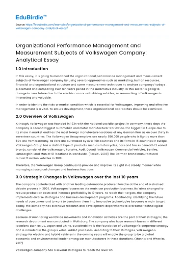 Volkswagen Company Performance Management