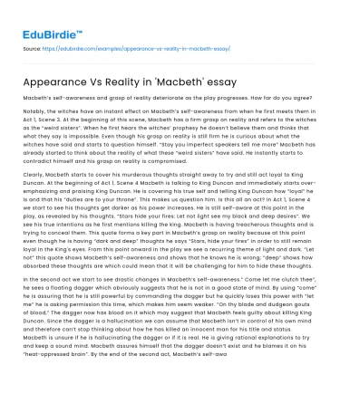 Appearance Vs Reality in ‘Macbeth’ essay