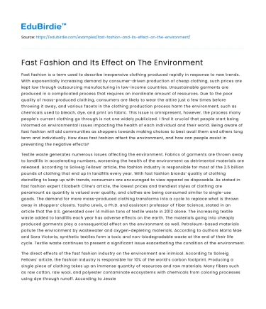 Fast Fashion and Its Effect on The Environment