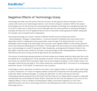 Adverse Impacts of Modern Technology