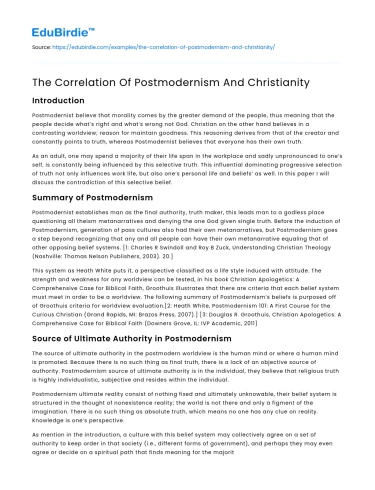 The Correlation Of Postmodernism And Christianity
