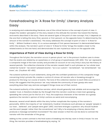 Foreshadowing in ‘A Rose for Emily’: Literary Analysis Essay