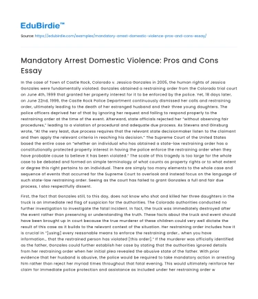Mandatory Arrest Domestic Violence: Pros and Cons Essay