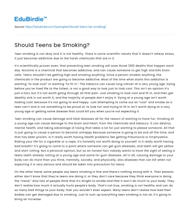 The Dangers of Teen Smoking: A Critical Evaluation
