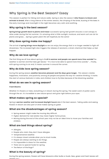 Why Spring is the Best Season? Essay