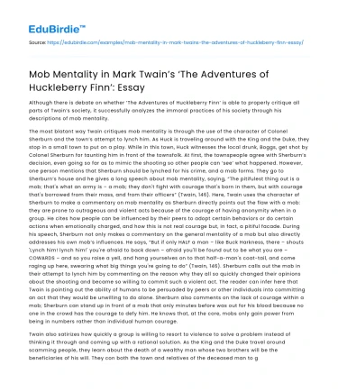Mob Mentality in Mark Twain’s ‘The Adventures of Huckleberry Finn’
