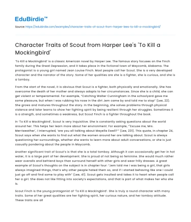 Character Traits of Scout from Harper Lee’s ‘To Kill a Mockingbird’