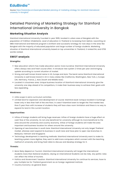 Marketing Strategy for Stamford Intl Univ in Bangkok