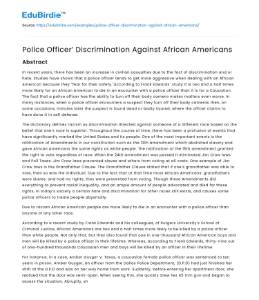 Police Officer’ Discrimination Against African Americans