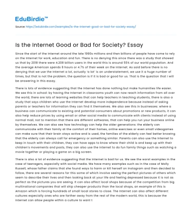 Is the Internet Good or Bad for Society? Essay