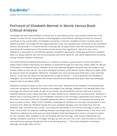 Portrayal of Elizabeth Bennet in Movie Versus Book: Critical Analysis
