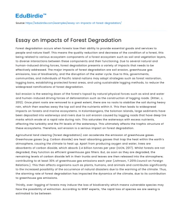 Essay on Impacts of Forest Degradation