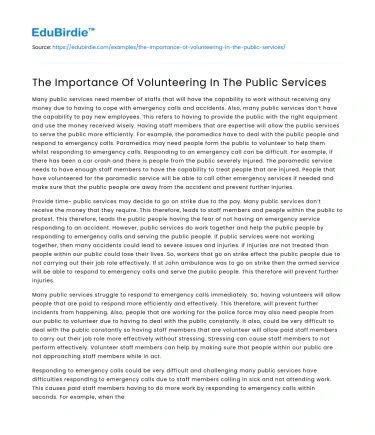 The Critical Role of Volunteering in Public Services