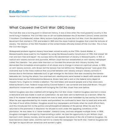 What Caused the Civil War: DBQ Essay