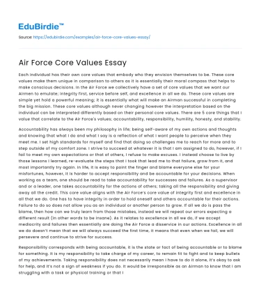 Air Force Core Values Essay