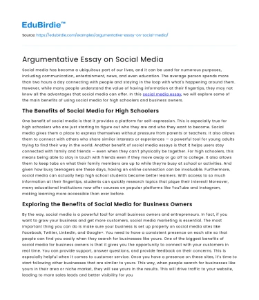 Argumentative Essay on Social Media