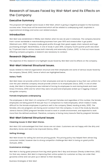 Research of Issues Faced by Wal-Mart and Its Effects on the Company