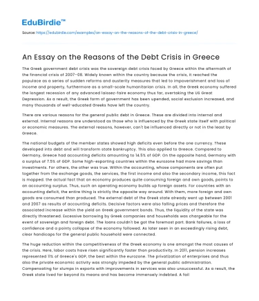 An Essay on the Reasons of the Debt Crisis in Greece