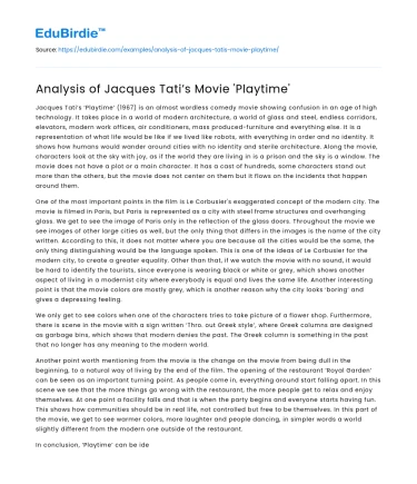 Analysis of Jacques Tati’s Movie ‘Playtime’