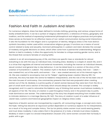 Fashion And Faith In Judaism And Islam