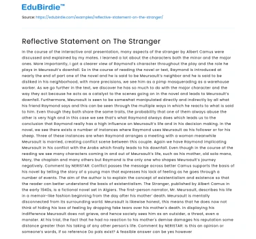 Reflective Statement on The Stranger