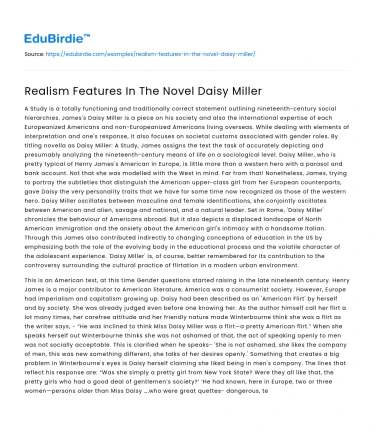 Realism Features In The Novel Daisy Miller