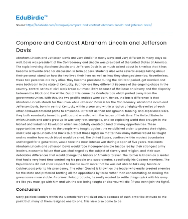 Compare and Contrast Abraham Lincoln and Jefferson Davis