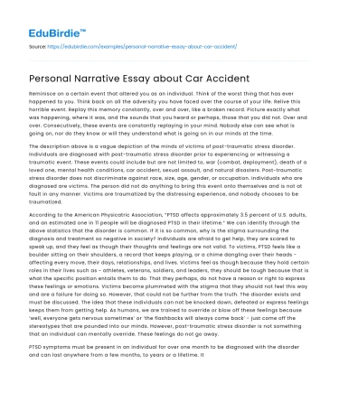 Personal Narrative Essay about Car Accident