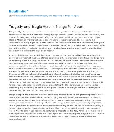 Tragedy and Tragic Hero in Things Fall Apart