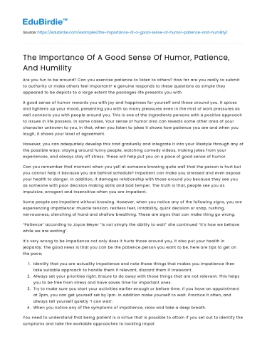 The Importance Of A Good Sense Of Humor, Patience, And Humility