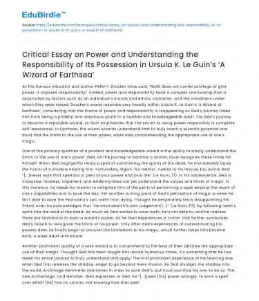 Power & Responsibility in Ursula K Le Guin’s ‘A Wizard of Earthsea’