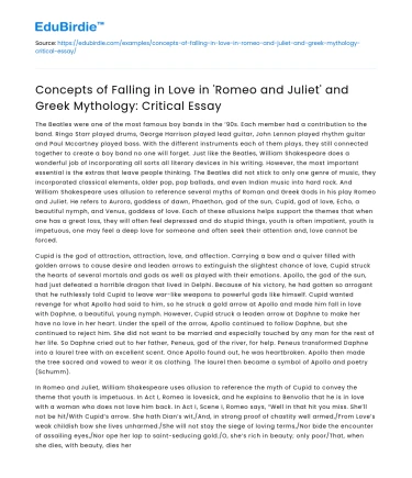 Love in ‘Romeo and Juliet’ and Greek Mythology