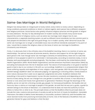 Same-Sex Marriage In World Religions