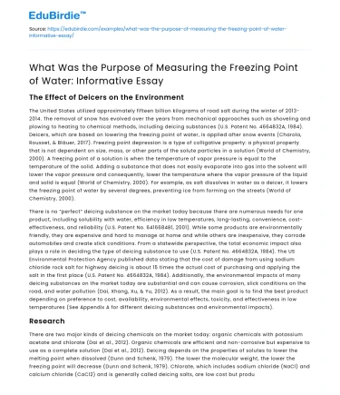 Purpose of Measuring Freezing Point of Water: An Informative Essay