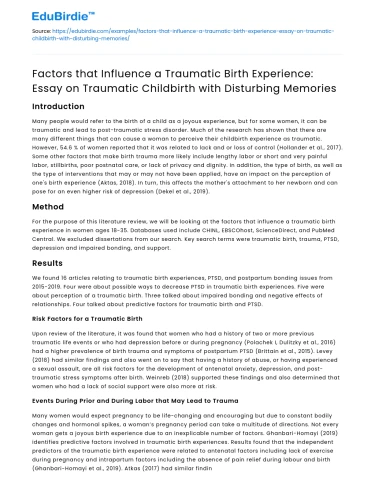 Influential Factors in Traumatic Childbirth Experience