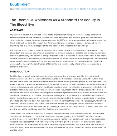 The Theme Of Whiteness As A Standard For Beauty In The Bluest Eye