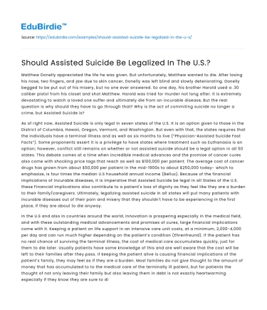 Should Assisted Suicide Be Legalized In The U.S.?