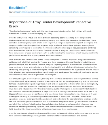 Importance of Army Leader Development: Reflective Essay