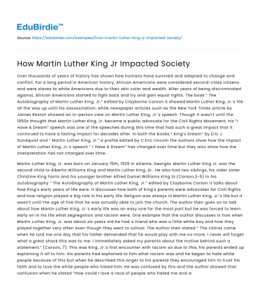 How Martin Luther King Jr Impacted Society