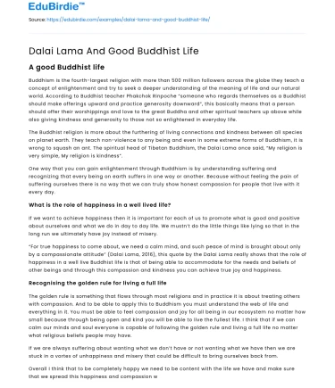 Dalai Lama And Good Buddhist Life