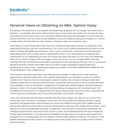 Personal Views on Obtaining an MBA: Opinion Essay