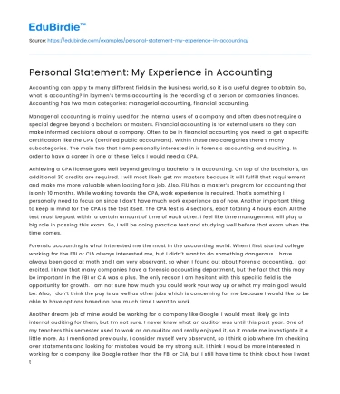 Personal Statement: My Experience in Accounting