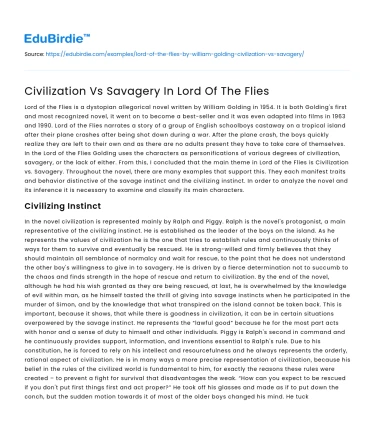 Civilization Vs Savagery In Lord Of The Flies