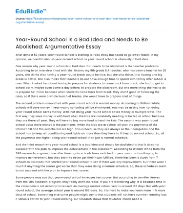 Year-Round School: Why It Should Be Abolished